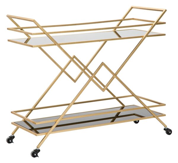 Carrello Glam Piramid 90x40x80 cm in Ferro e Specchio e MDF Oro e Nero