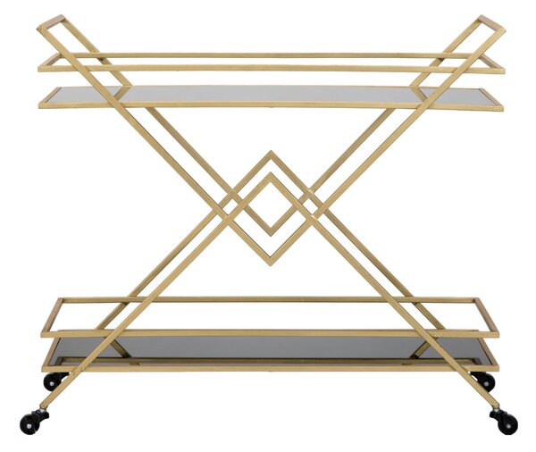 Carrello Glam Piramid 90x40x80 cm in Ferro e Specchio e MDF Oro e Nero