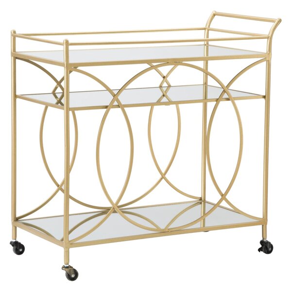 Carrello Infinity 80x40x80 cm in Ferro MDF e Specchio Oro