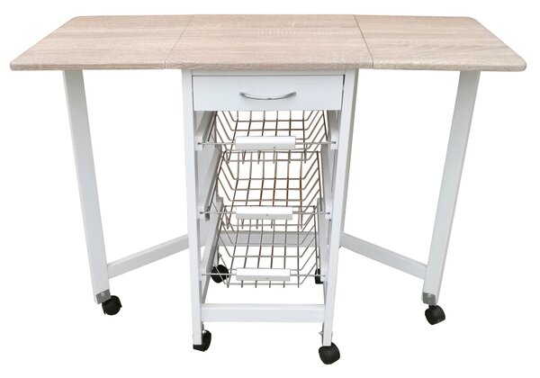 Carrello da Cucina Richiudibile Salvaspazio 96x37x77 cm in MDF Bianco e Sonoma