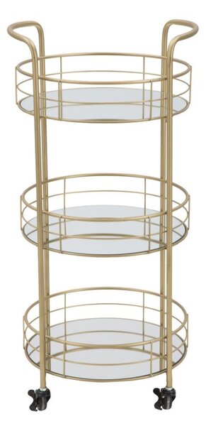 Carrello Glam Rotondo Ø38x77,5 cm in Ferro e Vetro Oro