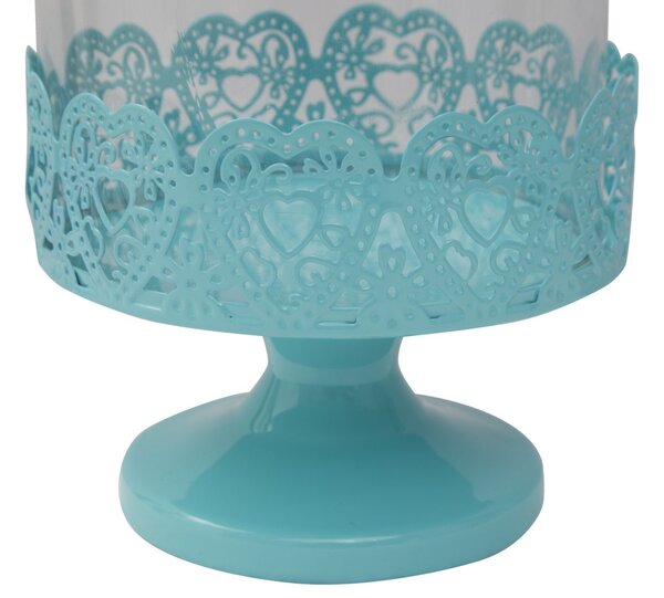 Porta Dolci Heart Blu ØCm13,5x26 cm in Ferro e Vetro Azzurro