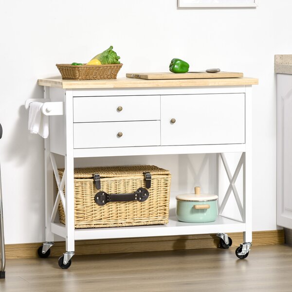Carrello da Cucina 108x45x89 cm in Legno Bianco