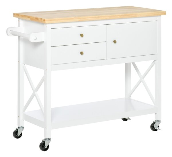 Carrello da Cucina 108x45x89 cm in Legno Bianco