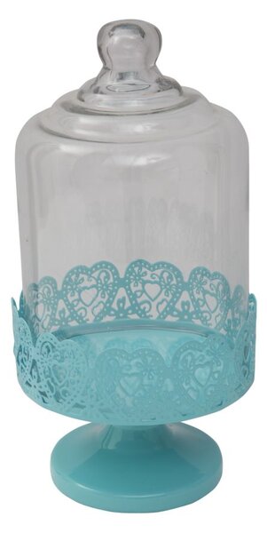 Porta Dolci Heart Blu ØCm13,5x26 cm in Ferro e Vetro Azzurro