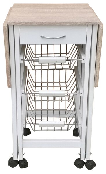 Carrello da Cucina Richiudibile Salvaspazio 96x37x77 cm in MDF Bianco e Sonoma
