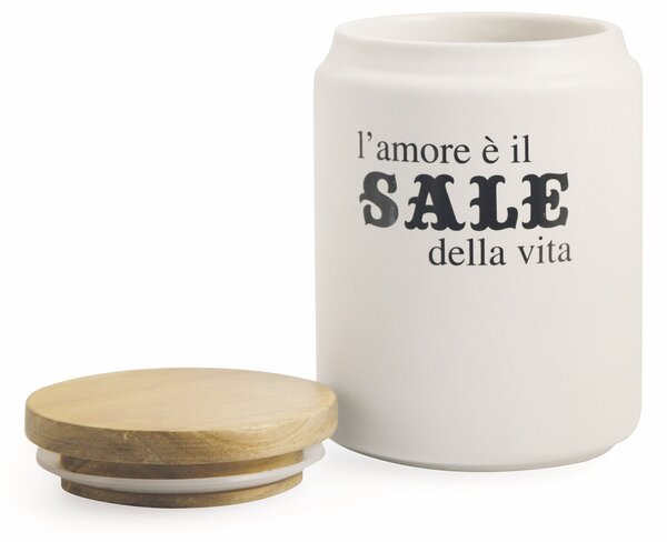 Barattolo Sale con Scritta Ø10x15 cm in Gres con Coperchio in Bambù VdE Tivoli 1996