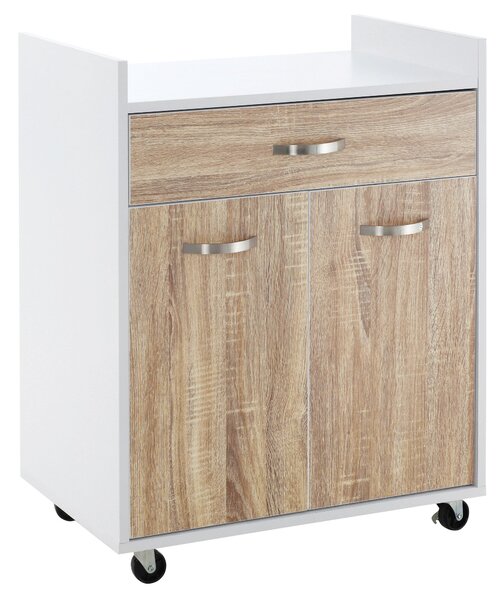 Carrello da Cucina 60x40x77 cm in Legno Bianco e Rovere