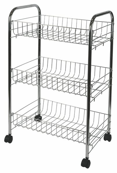 Carrello da Cucina 3 Ripiani 40x26x62 cm in Metallo Cromato