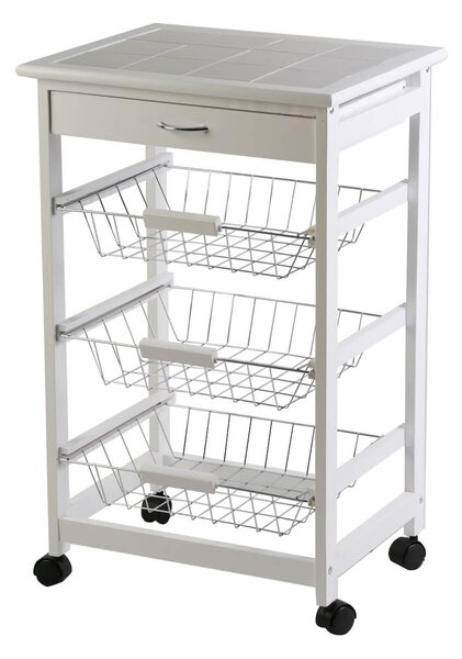 Carrello da Cucina in Legno Bianco 3 Cestelli Tosini C002S
