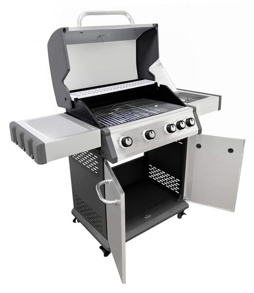 Barbecue a Gas GPL Montana 4 Fuochi + 1 con Fornello Laterale 133x57x114 h cm in Acciaio Grigio