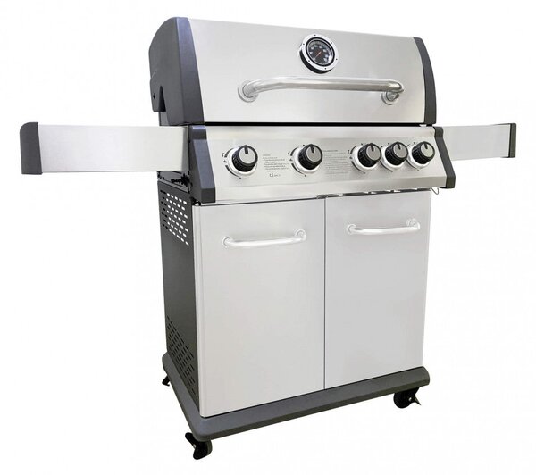 Barbecue a Gas GPL Montana 4 Fuochi + 1 con Fornello Laterale 133x57x114 h cm in Acciaio Grigio