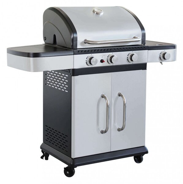 Barbecue a Gas GPL Davis 3 Fuochi + 1 con Fornello Laterale 117x55,5x112 h cm in Acciaio Grigio