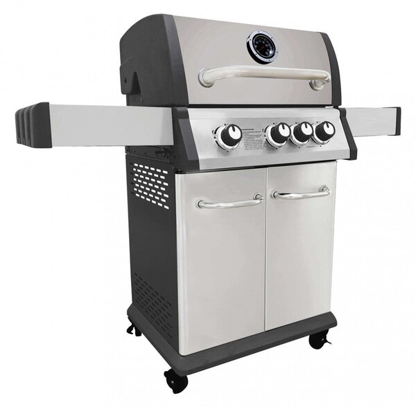 Barbecue a Gas GPL Montana 3 Fuochi + 1 con Fornello Laterale 120x57x114 h cm in Acciaio Grigio