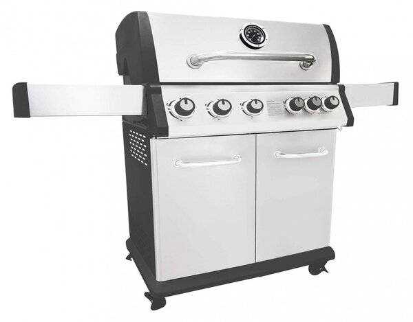 Barbecue a Gas GPL Montana 5 Fuochi + 1 con Fornello Laterale 144x57x114 h cm in Acciaio Grigio