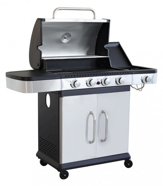 Barbecue a Gas GPL Davis 4 Fuochi + 1 con Fornello Laterale 128,5x55,5x112 h cm in Acciaio Grigio