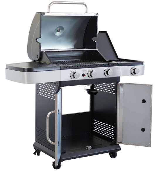Barbecue a Gas GPL Davis 3 Fuochi + 1 con Fornello Laterale 117x55,5x112 h cm in Acciaio Grigio