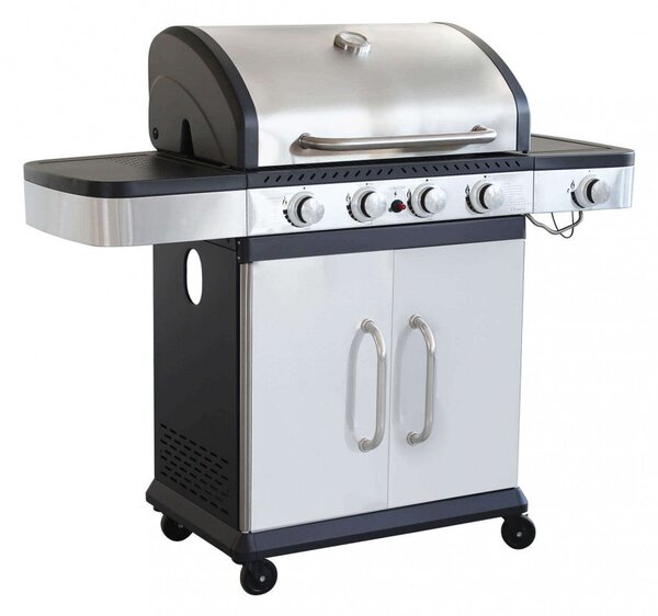 Barbecue a Gas GPL Davis 4 Fuochi + 1 con Fornello Laterale 128,5x55,5x112 h cm in Acciaio Grigio