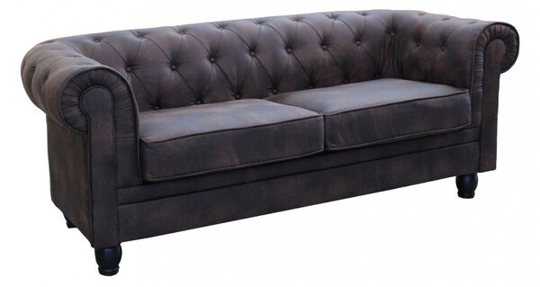 Divano 3 Posti Chesterfield 197x74x82 h cm in Similpelle Marrone