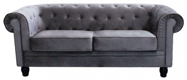 Divano 3 Posti Chesterfield 197x74x82 h cm in Velluto Grigio