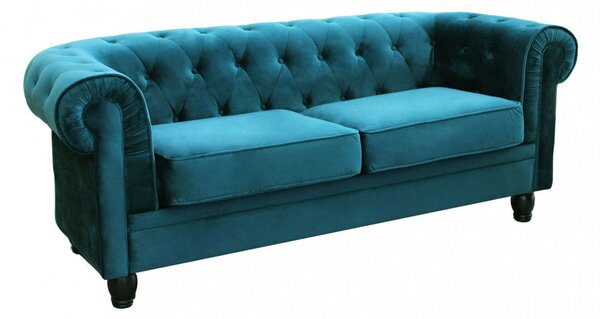 Divano 3 Posti Chesterfield 197x74x82 h cm in Velluto Blu