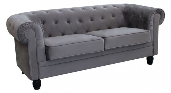Divano 3 Posti Chesterfield 197x74x82 h cm in Velluto Grigio