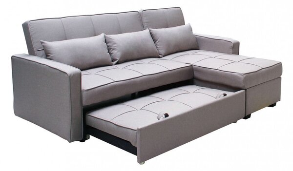 Divano Letto Cedric 208x87/145x88 cm in Tessuto Grigio