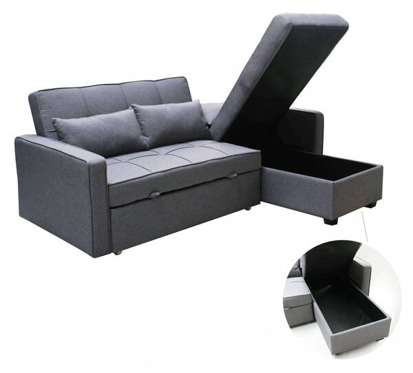 Divano Letto Cedric 208x87/145x88 cm in Tessuto Grigio scuro