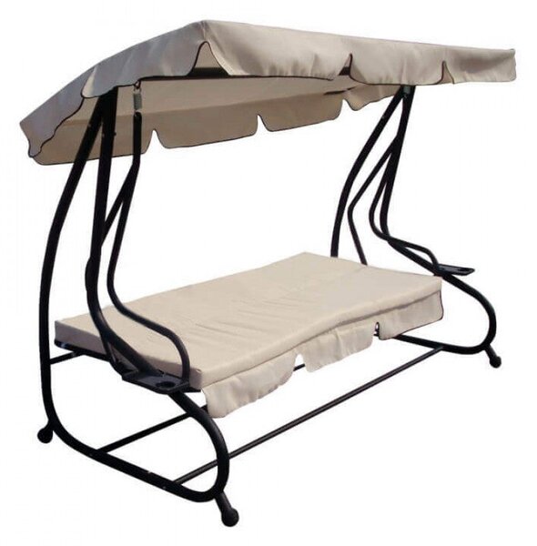 Dondolo Letto Relax con Cuscini 230x120x164 h cm in Acciaio Ecrù