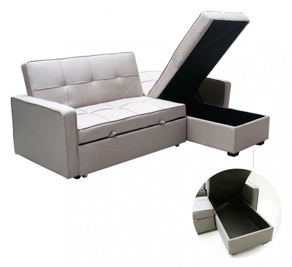 Divano Letto Cedric 208x87/145x88 cm in Tessuto Tortora