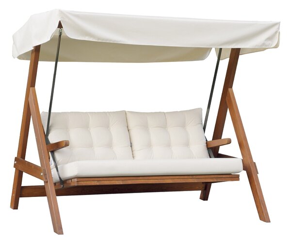 Dondolo da Giardino 3 Posti 190x120x180 cm in Legno con Cuscini Ecrù