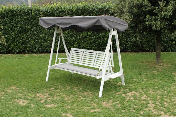 Dondolo Acacia 3 Posti Bianco 206x130x200 h cm in Legno Bianco