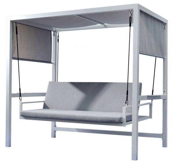 Dondolo Letto 3 Posti da Giardino 234x130x194 cm in Alluminio con Cuscini Grigio Chiaro