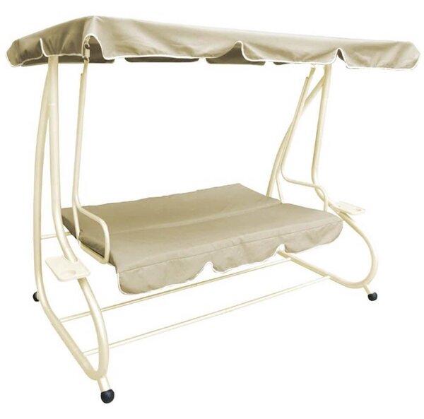 Dondolo 3 Posti da Giardino 230x120x170 cm in Acciaio e Poliestere Bertozzi Positano Beige