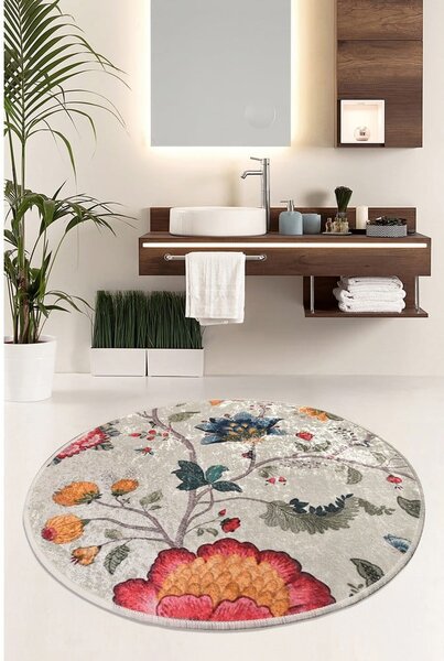 Tappetino per il bagno grigio in velluto ø 100 cm Vintage Flower – Foutastic