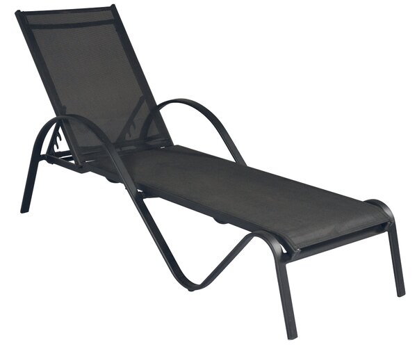 Lettino Prendisole da Giardino 202x64x53 cm Telaio in Alluminio e Textilene Nero