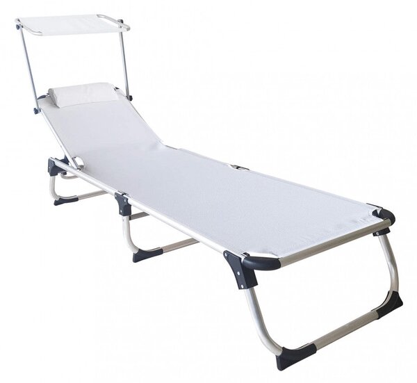 Lettino Prendisole da Giardino Pieghevole Kamp Bianco 188x59x30 cm cm in Alluminio Bianco