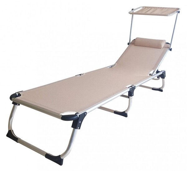 Lettino Prendisole da Giardino Pieghevole Kamp Tortora 188x59x30 cm cm in Alluminio Beige