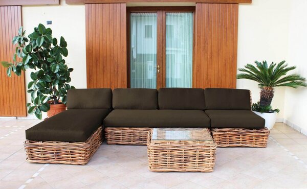 Chaise Longue Polinesia con Cuscini 75x87x170 cm in Rattan Marrone