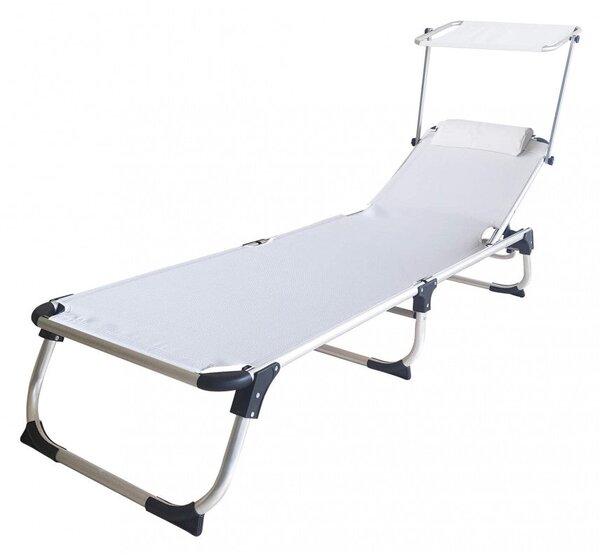 Lettino Prendisole da Giardino Pieghevole Kamp Bianco 188x59x30 cm cm in Alluminio Bianco