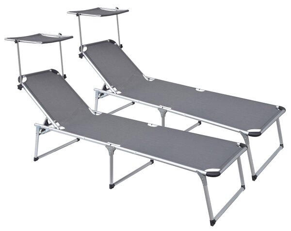 Set 2 Lettini Prendisole da Giardino Pieghevole 220x59x39 cm in Alluminio e Textilene Grigio