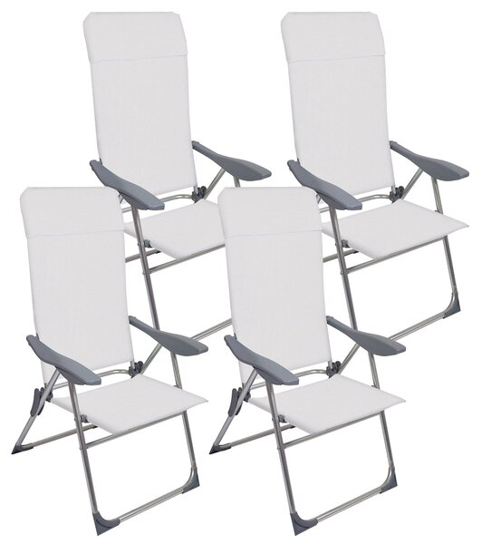 Set 4 Sedie a Sdraio Reclinabili Pieghevoli 59x64x108 cm in Alluminio e Textilene Avorio