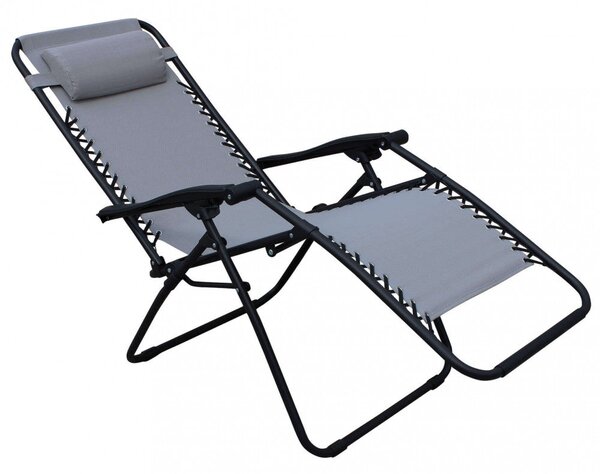 Sedia Sdraio Zero Gravity Reclinabile Pieghevole 88x65x110 h cm in Acciaio e Textilene Grigio Chiaro
