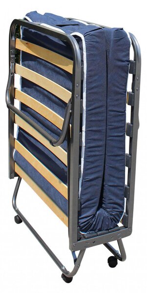 Letto Singolo Brandina Pieghevole 80x190x34 cm con Materasso H10 cm e Doghe in Legno Nero