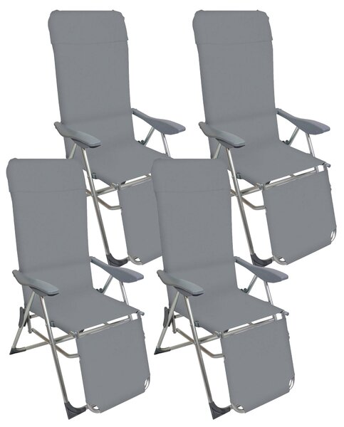 Set 4 Sedie a Sdraio Reclinabili Pieghevoli 59x76x109 cm con Poggiapiedi in Alluminio e Textilene G