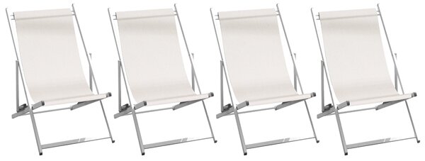 Set 4 Sdraio Mare da Giardino 60x100x79 cm in Alluminio e Textilene Ecrù