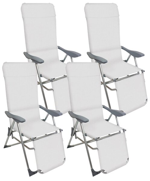 Set 4 Sedie a Sdraio Reclinabili Pieghevoli 59x76x109 cm con Poggiapiedi in Alluminio e Textilene A