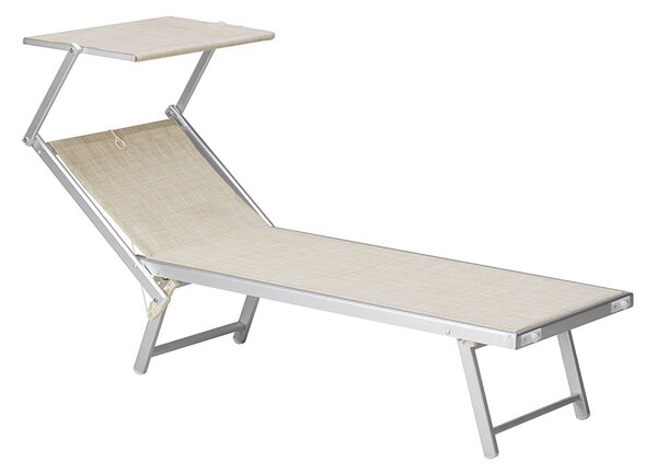 Lettino Prendisole Deluxe in Alluminio e Texilene con Parasole Beige Melange