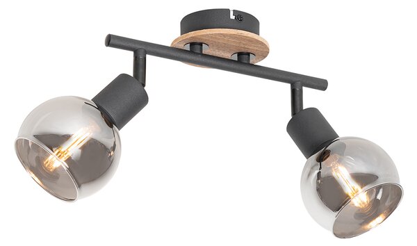 Plafoniera nera con vetro fumé e legno 2 luci - VIDRO