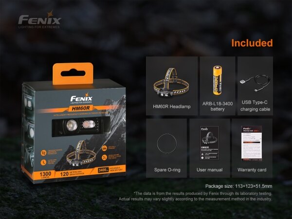 Fenix HM60R - LED Dimmerabile ricaricabile lampada da testa 4xLED/2xCR123A IP68 1300 lucente 300 h